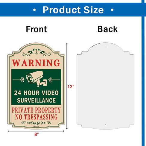 2 Pack Security Alert 24 Hour Video Surveillance Signs No Trespassing Signs 12 x 12 Inches CCTV Camera Warning Safety Signs Metal Reflective Sturdy Rust Aluminum Waterproof Easy to Install in Kuwait