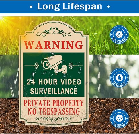 2 Pack Security Alert 24 Hour Video Surveillance Signs No Trespassing Signs 12 x 12 Inches CCTV Camera Warning Safety Signs Metal Reflective Sturdy Rust Aluminum Waterproof Easy to Install in Kuwait