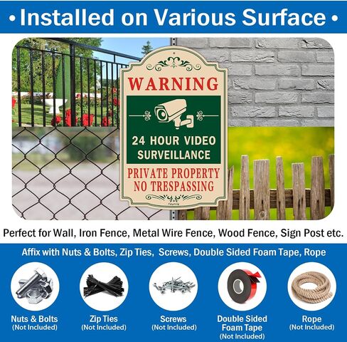 2 Pack Security Alert 24 Hour Video Surveillance Signs No Trespassing Signs 12 x 12 Inches CCTV Camera Warning Safety Signs Metal Reflective Sturdy Rust Aluminum Waterproof Easy to Install in Kuwait