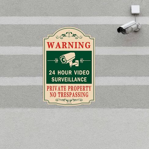 2 Pack Security Alert 24 Hour Video Surveillance Signs No Trespassing Signs 12 x 12 Inches CCTV Camera Warning Safety Signs Metal Reflective Sturdy Rust Aluminum Waterproof Easy to Install in Kuwait