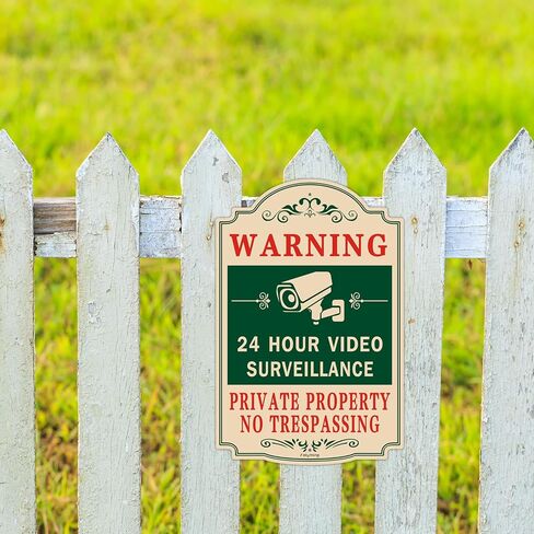 2 Pack Security Alert 24 Hour Video Surveillance Signs No Trespassing Signs 12 x 12 Inches CCTV Camera Warning Safety Signs Metal Reflective Sturdy Rust Aluminum Waterproof Easy to Install in Kuwait