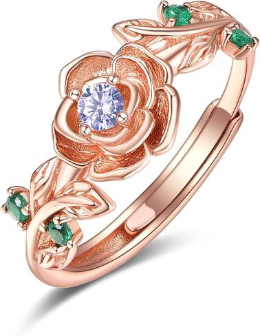 Rose Ring Sterling Silver Rose Rings for Women Rose Gold Flower Rings for Women Adjustable Rose Rings Jewelry Gifts in Saudi Arabia