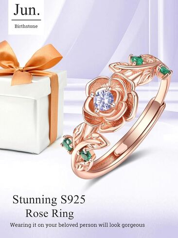 Rose Ring Sterling Silver Rose Rings for Women Rose Gold Flower Rings for Women Adjustable Rose Rings Jewelry Gifts in Saudi Arabia