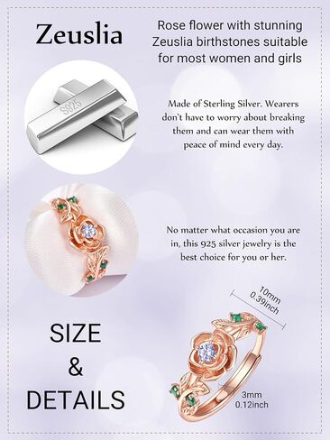 Rose Ring Sterling Silver Rose Rings for Women Rose Gold Flower Rings for Women Adjustable Rose Rings Jewelry Gifts in Saudi Arabia