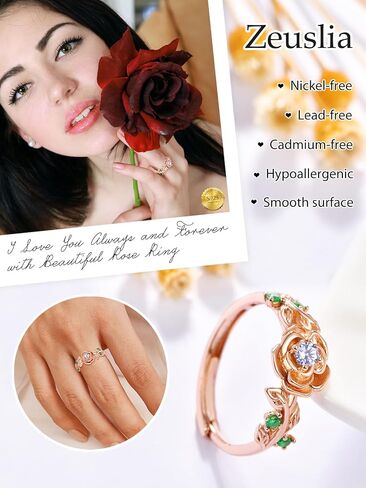 Rose Ring Sterling Silver Rose Rings for Women Rose Gold Flower Rings for Women Adjustable Rose Rings Jewelry Gifts in Saudi Arabia