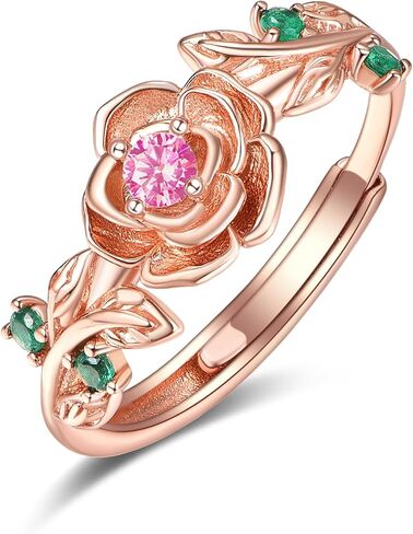 Rose Ring Sterling Silver Rose Rings for Women Rose Gold Flower Rings for Women Adjustable Rose Rings Jewelry Gifts in Saudi Arabia