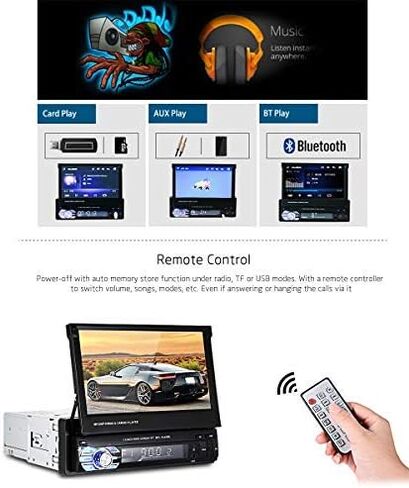 1-Din Flip Touch Screen Car Stereo with 1080P Retractable TFT/LCD Display, FM Radio, USB/SD, MP4/MP5 Player Backup Camera Support. in Kuwait