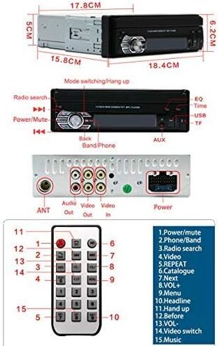 1-Din Flip Touch Screen Car Stereo with 1080P Retractable TFT/LCD Display, FM Radio, USB/SD, MP4/MP5 Player Backup Camera Support. in Kuwait
