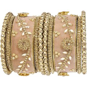 Aheli Indian Wedding Wear Beautiful Handmade Faux Stone Studded Bangle Set Chuda Bollywood Ethnic Fashion Jewelry for Women (Blue)