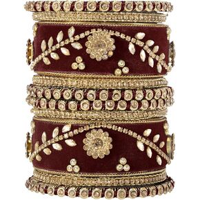 ملابس زفاف هندية من Aheli مجموعة أساور مرصعة بأحجار صناعية جميلة مصنوعة يدويًا من Chuda Bollywood مجوهرات الأزياء العرقية للنساء (أزرق) in Kuwait