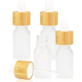4 Pack Frosted Glass Dropper Bottles,Essential Oil Bottles With Eye Dropper And Bamboo Lids Perfume Sample Vials Essence Liquid Cosmetic Containers (15ml/0.5oz)