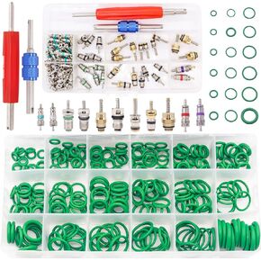 TWTADE Car A/C Repair Kit - 270PCS Green Rubber O-Ring Kit + 102PCS Car Air Conditioner Valve Core Kit, A/C R12 R134a Refrigeration Tire Valve Stem Cores with Remover Tool, AC O Rings System Seal Kit