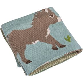 Creative Co-Op Cotton Knit Baby Blanket with Donkey Prints, Multicolor