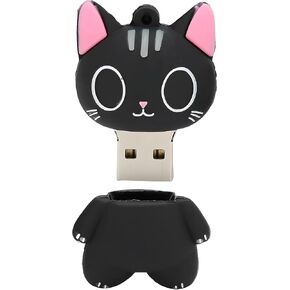 64GB USB 2.0 Flash Drive Cartoon Novelty Cute Cat Memory Stick Silicone Rubber Ainmal Pendrive Black, 64GB-blackcat2.0