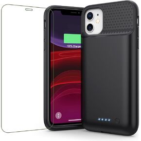 Battery Case for iPhone 11/XR (6.1inch),Upgraded 7500mAh Slim Portable Charger Case Cover,External Battery Pack Charging Case with Tempered-Glass Screen Protector for iPhone 11/iPhone XR (Black)