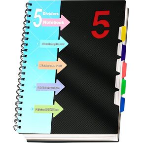 CAGIE 5 Subject Notebooks College Ruled Spiral Notebook 5x7 Hardcover Notebook with Divider Tabs 220 Pages Small Notebook for Work A5 Spiral Notebook College Ruled Notebook for Note Taking School