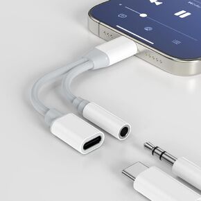 [معتمد من MFi] محول سماعة رأس وشاحن USB C إلى 3.5 مم، ومقبس صوت Aux 2 في 1 USB C إلى 3.5 مم وكابل دونجل للشحن السريع متوافق مع iPhone 15/15 Plus/15 Pro/15 Pro Max، Galaxy S23 S22 S21