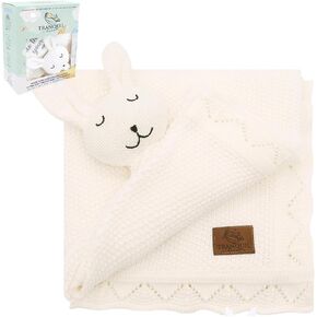 Organic Baby Lovey Blanket | Blankets for Babies Neutral | Pure Blessing Cotton Knit Blanket Newborn | Christian Baby Gifts for Girls Boys | Unisex | Creme