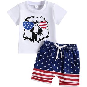 4th of July Infant Baby Boys Outfits Star Letter T-Shirt Solid Shorts Summer Clothes Set 2Pcs