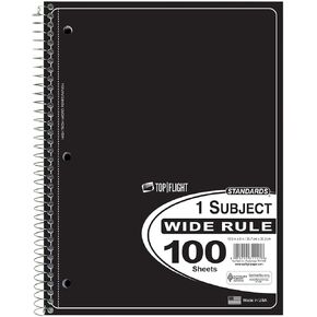 Top Flight Standards 5-Subject Wirebound Notebook, 200 Sheets, 3-Hole Punched, College Rule, 10.5 x 8 Inches, 1 Notebook, Color May Vary (31820)
