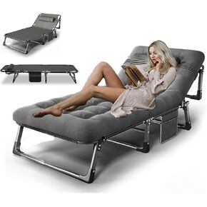 XL Portable Folding Camping Cot, Oversize 29.5in Adjustable 4-Position Adults Reclining Lounge Chairs With Pillow, Outdoor Folding Lounge Chair Sleeping Cots Bed, Perfect for Camping, Pool, Beach in Kuwait