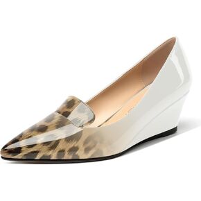 ROSERWISH Womens Patent Comfortable Casual Slip On Office Pointed Toe Wedge Low Heel Pumps Dress Shoes 2 Inch