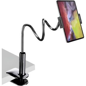 Tablet Stand Holder, Mount Holder Clip with Flexible Gooseneck Arm Compatible with iPad, iPhone, Kindle, Samsung Tab, Nintendo Switch - Black