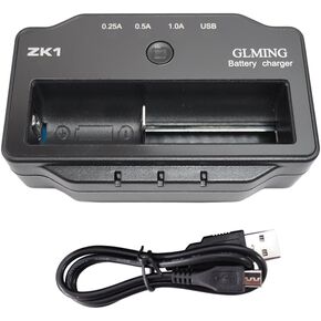 ZK1 - Single Slot Multi-Functional Battery Charger 0.25A, 0.5A, 1.0A Three Modes USB Input/Output Includes 1 X Micro USB Cable (Approximately 11.81 inches) - 1 Pack