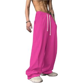 OYOANGLE Men's Drawstring Elastic Waist Baggy Sweatpants Y2K Loose Wide Leg Long Pants with Pocket White Solid Medium