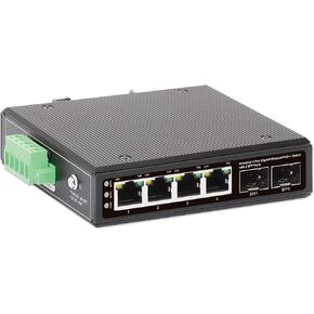 Intellinet 4-Port Industrial Gigabit Ethernet PoE++ Switch with 2 SFP Ports- 95W Per Port, Poe Budget 240W, IP40 Rated Metal Housing, DIN-Rail Mount, Terminal Block Powered-3 Yr Mfg Warranty–508995