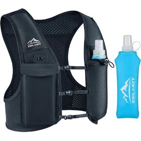 Running Vest for Women Men, USA Original Patent, Adjustable Chest Straps Running Hydration Vest with 500ml Soft Flask, Lightweight Breathable Reflective Running Vest for Trail Running Hiking