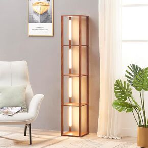 FENLO Fancy 64" Luxury Display Shelf with Dimmable LED Floor Lamps, Sturdy Corner Shelf Curio Cabinet Display Cabinet, Tall Shelf Floor Lamps with Shelves, Brown