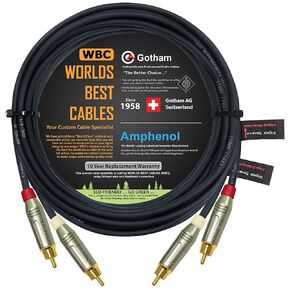 17 Foot RCA Cable Pair - Gotham GAC-4/1 (Black) Star-Quad Audio Interconnect Cable with Amphenol ACPR Die-Cast, Gold Plated RCA Connectors - Directional