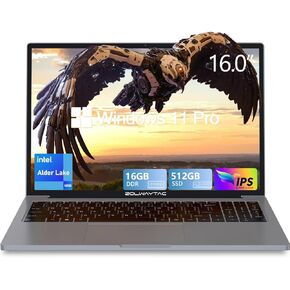 Business Laptop,Laptop Computer,16GB RAM 512GB SSD,N100 CPU(4C/4T,Up to 3.4GHz,12th Gen),16"FHD Display,Aluminum Body,Support WiFi/BT,Backlit Keyboard,Supports Type C Charging,Windows 11 Pro,SpaceGray