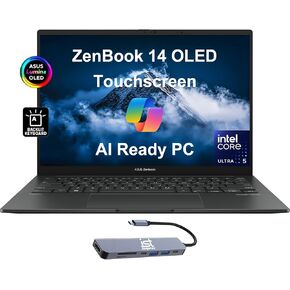 كمبيوتر محمول ASUS ZenBook 14 Pro OLED Q415 Business (شاشة لمس FHD+ مقاس 14 بوصة، Intel 14-Core Ultra 5 125H (> i7-1360P)، ذاكرة الوصول العشوائي DDR5 سعة 8 جيجابايت، SSD 512 جيجابايت) كمبيوتر AI، عمر بطارية 15 ساعة، كاميرا ويب FHD، Win 11 Pro ث / مساعد ال