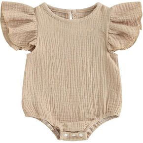 Newborn Infant Baby Girl Fly Sleeve Solid Ruffle Romper Bubble Bodysuit Jumpsuit Casual Clothes One Piece Outfit