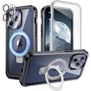 for iPhone 15 Pro Max Case with Magnetic Invisible Stand [Compatible with Magsafe] Military Drop Protection Case Cover for iPhone 15 Pro Max 6.7 with Built-in Screen Protector, Black