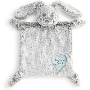 DEMDACO Luxurious Baby 14 x 11.5 Inch Polyester, Ultra Soft Plush Cuddly, Activity Blanket, Blankie, Blue and Grey, Bunny Rabbit