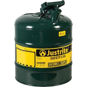 Justrite 7150400 Type I Galvanized Steel Oils Safety Can, 5 Gallon Capacity, Green