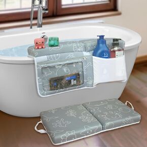LiliDi Extra Thick Baby Bath Kneeler & Elbow Rest Set | 1.9" Memory Foam Cushion | Non-Slip, Foldable & Washable | Quick-Dry Neoprene with Pockets | Ideal for Baby & Pet Bath