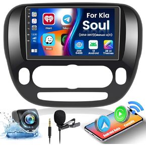 Wireless Carplay Android 13 Car Stereo for Kia Soul 2014-2017 with Android Auto, 9 inch Touch Screen Radio Dash Kit GPS Navigation WiFi Bluetooth SWC Mirror Link, Mic Backup Camera