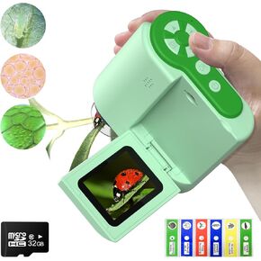 Digital Microscope,1200X USB Microscope,Coin Microscope with 6 Adjustable LED Lights, 2'' LCD Screen Microscope for Adults and Kids, 32GB SD Card,Photo and Video Mini Microscope(Green