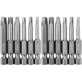 12Pcs 1/4" Hex Shank Square Tip Bits, Magnetic Square Head Screwdriver Bits with SQ5, SQ4, SQ3, SQ2.75, SQ2, SQ1, S2 Steel SQ Screwdriver Bits set For Poket Hole Jig (2 Inch/50mm Length)