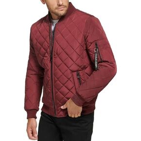 Calvin Klein Men's Ribbed Collar Quilted Bomber Jacket (US, Alpha, XX-Large, Regular, Regular, RED)