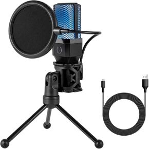 USB Gaming Microphone,Podcast Condenser Mic with Boom Arm, Cardioid Pickup PC Computer Microphone with Quick Mute RGB Indicator for Gaming Recording Streaming, Podcasting, Twitch, Black