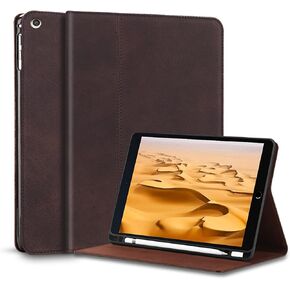 Gexmil Leather Case for iPad 10.2 inch 9th/8th/7th Gen. 2021/2020/2019 with Pencil Holder, Genuine Leather Cover Auto Sleep/Wake,Smart Folio Shockproof Protective,Anti-Fingerprint,Flower Brown