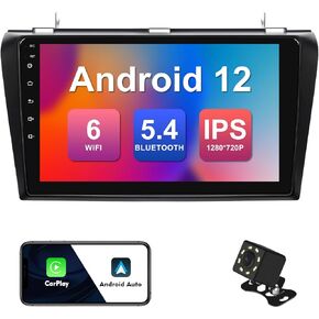 2+32G 9-inch Android 12 Car Stereo for Mazda 3 2004-2009 IPS Touchscreen Screen Car Radio with Carplay & Android Auto Support Backup Camera GPS FM Navi BT SWC