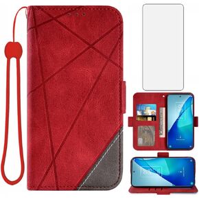 Asuwish Compatible with TCL 20S/TCL 20 5G/TCL 20L/TCL 20L+ Plus Wallet Case and Tempered Glass Screen Protector Leather Flip Card Holder Stand Cell Accessories Phone Cover for TCL20S TCL20L+ Women Red