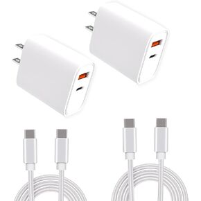 I Dual Port Fast Wall Charger - 2 Pack 30W QC+PD 3.0 Power Adapter with 6FT Nylon USB-C to USB-C Cable for iPhone 15/15 Pro/15 Pro Max/iPad Pro/AirPods/Samsung Galaxy S24 Ultra/S23/S22/S21/S20