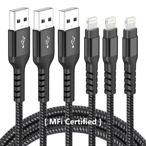 iPhone Charger (MFi Certified) USB A to Lightning Cable 3Ft+6Ft Long Nylon Braided Cord Fast Charging High Speed Data Sync USB Cable for iPhone 14/13//12/11/X/8/7/6/5 iPod Mini
